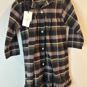 Plaid Button-Down Kids Dress with Ruffle Hem